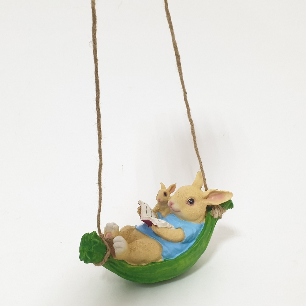 Садовая фигура Зайчиха с зайчонком в гамаке SBDSD16 (21*11*11см) (Сиб Сад)